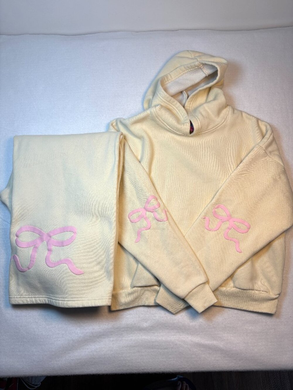 Edikted Yellow Pink Bow Matching Hoodie Sweatpants Lounge Set Coquette Girly M